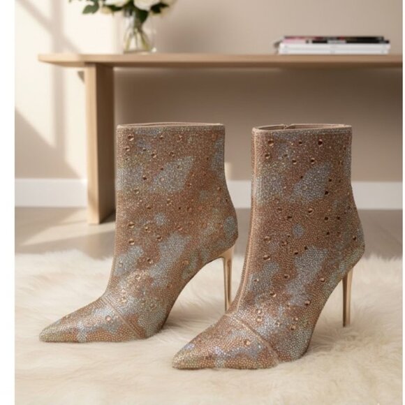 Steve Madden Pink Viala Ankle Boots Stiletto Leather Glass Rhinestones Sz 8.5 M - Picture 1 of 9